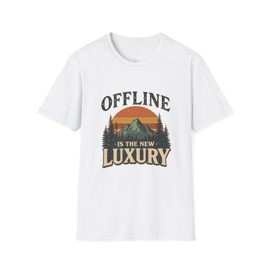 Digital Detox T-Shirt — "Offline Is The New Luxury" Vintage Mountain Graphic