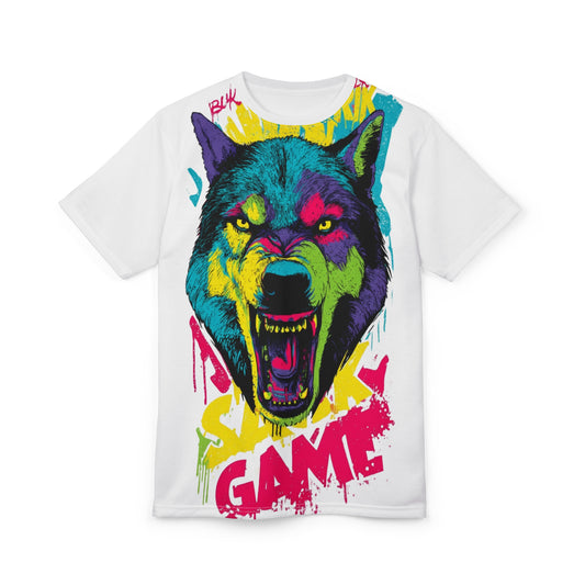 Neon Wolf Roar Tee — Colorful Graffiti 'Game' Graphic T-Shirt