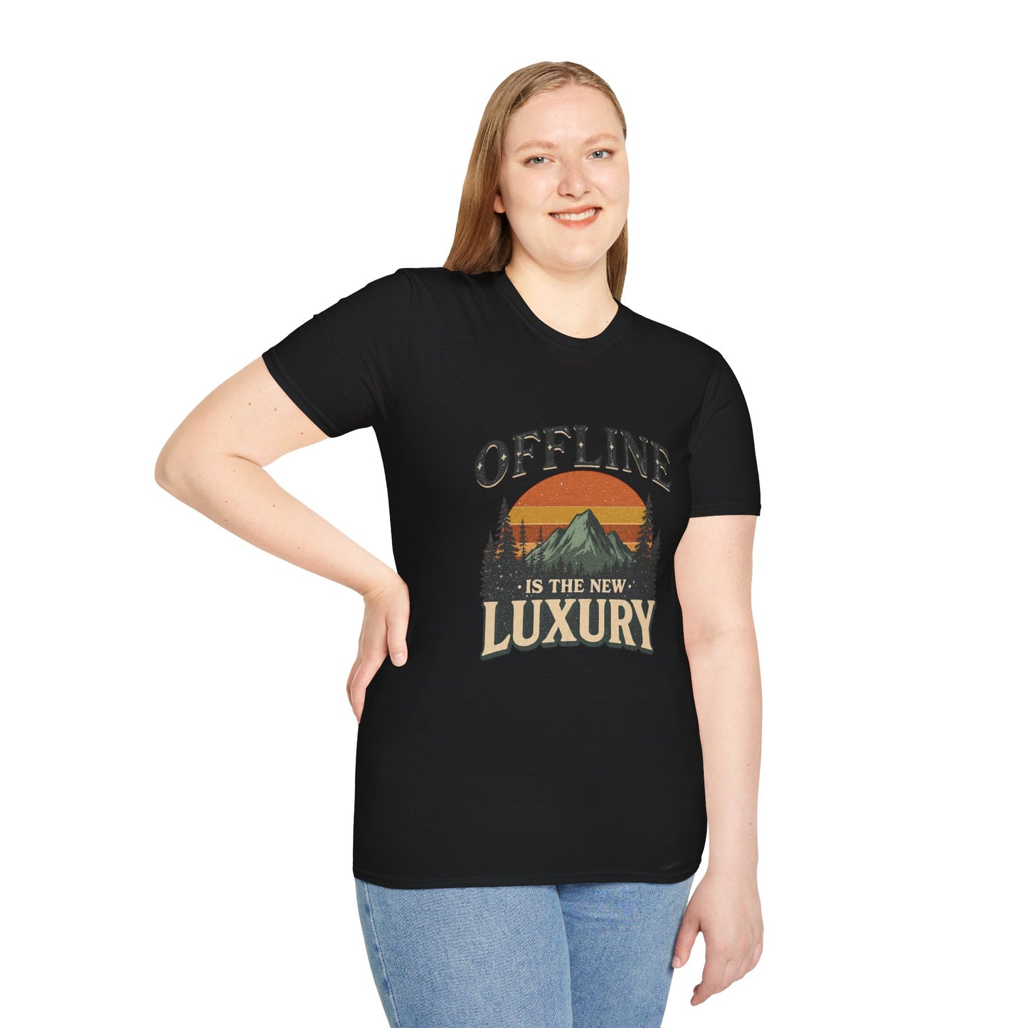 Digital Detox T-Shirt — "Offline Is The New Luxury" Vintage Mountain Graphic