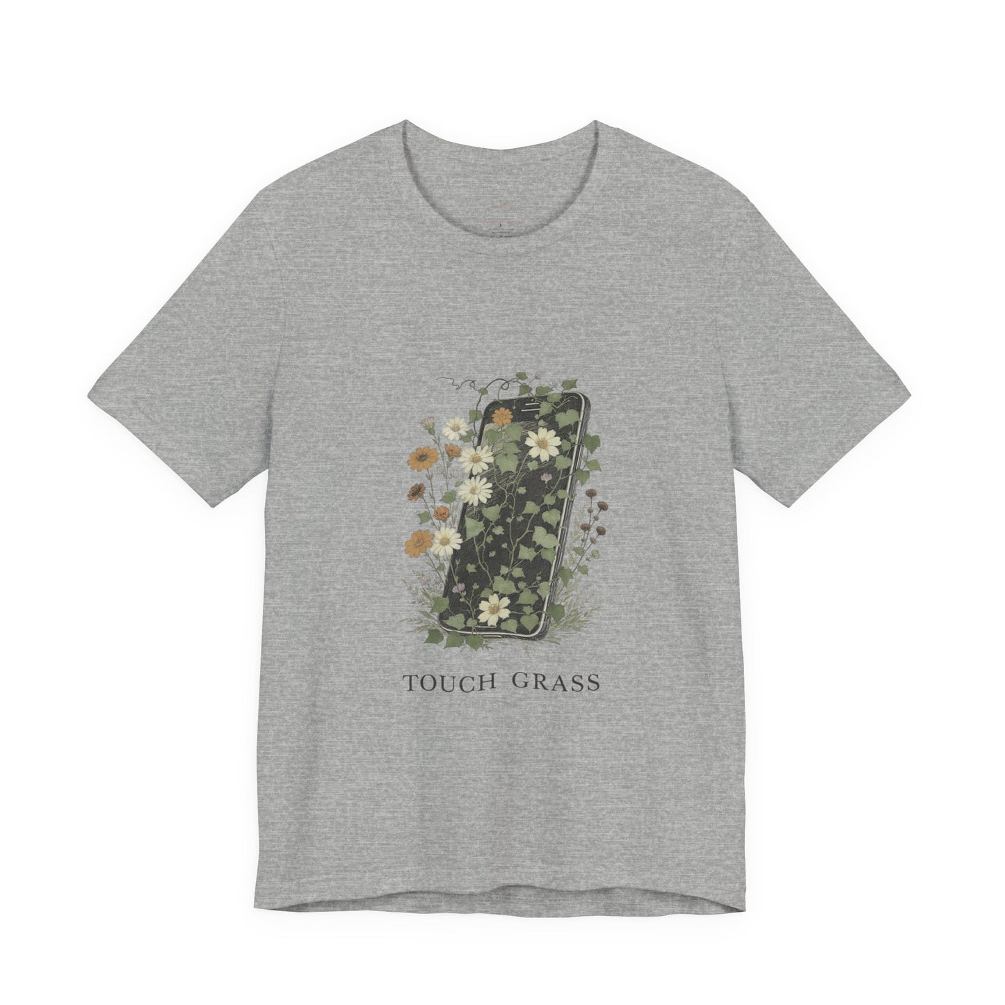 “Touch Grass”  Floral Phone Design Tee