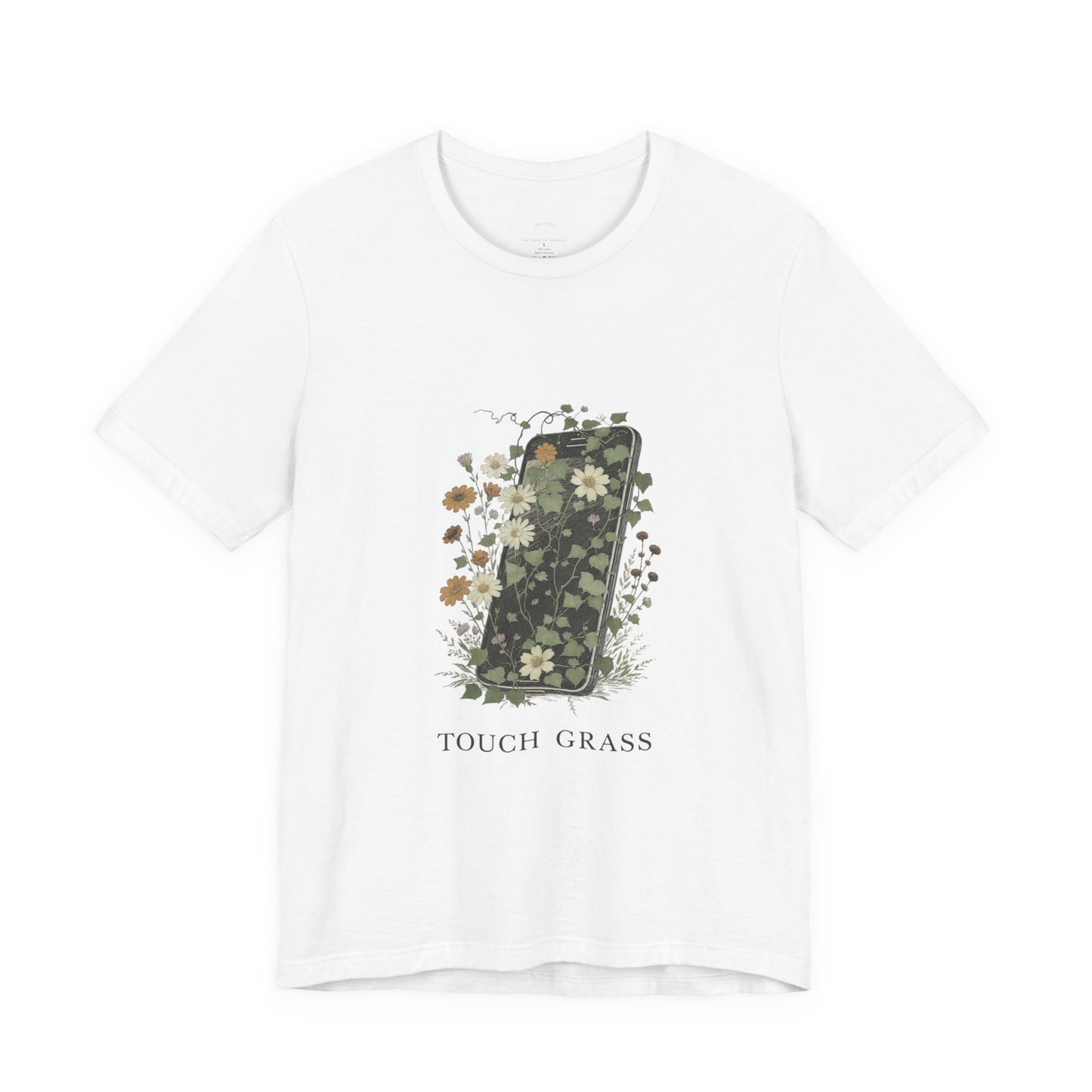 “Touch Grass”  Floral Phone Design Tee