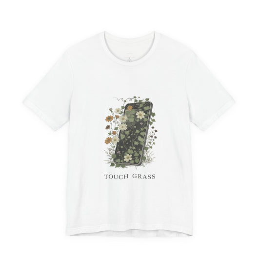 “Touch Grass”  Floral Phone Design Tee
