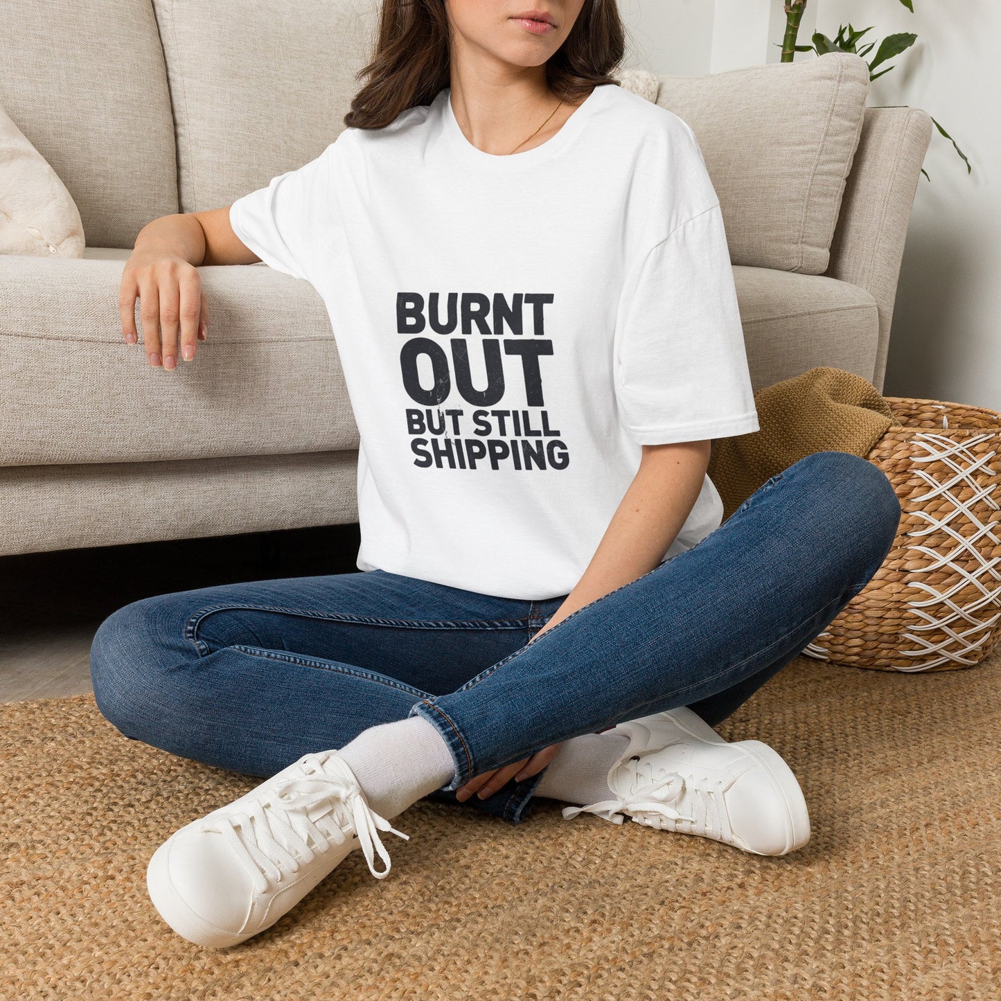 Burnt Out But Still Shipping T-Shirt — Funny Work-Life Balance Tee