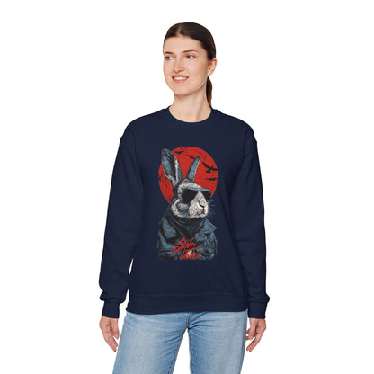 Bunny Pilot Crewneck Sweatshirt — Cool Rabbit Graphic with Red Sun