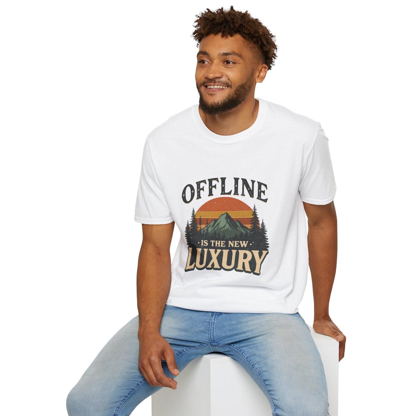 Digital Detox T-Shirt — "Offline Is The New Luxury" Vintage Mountain Graphic