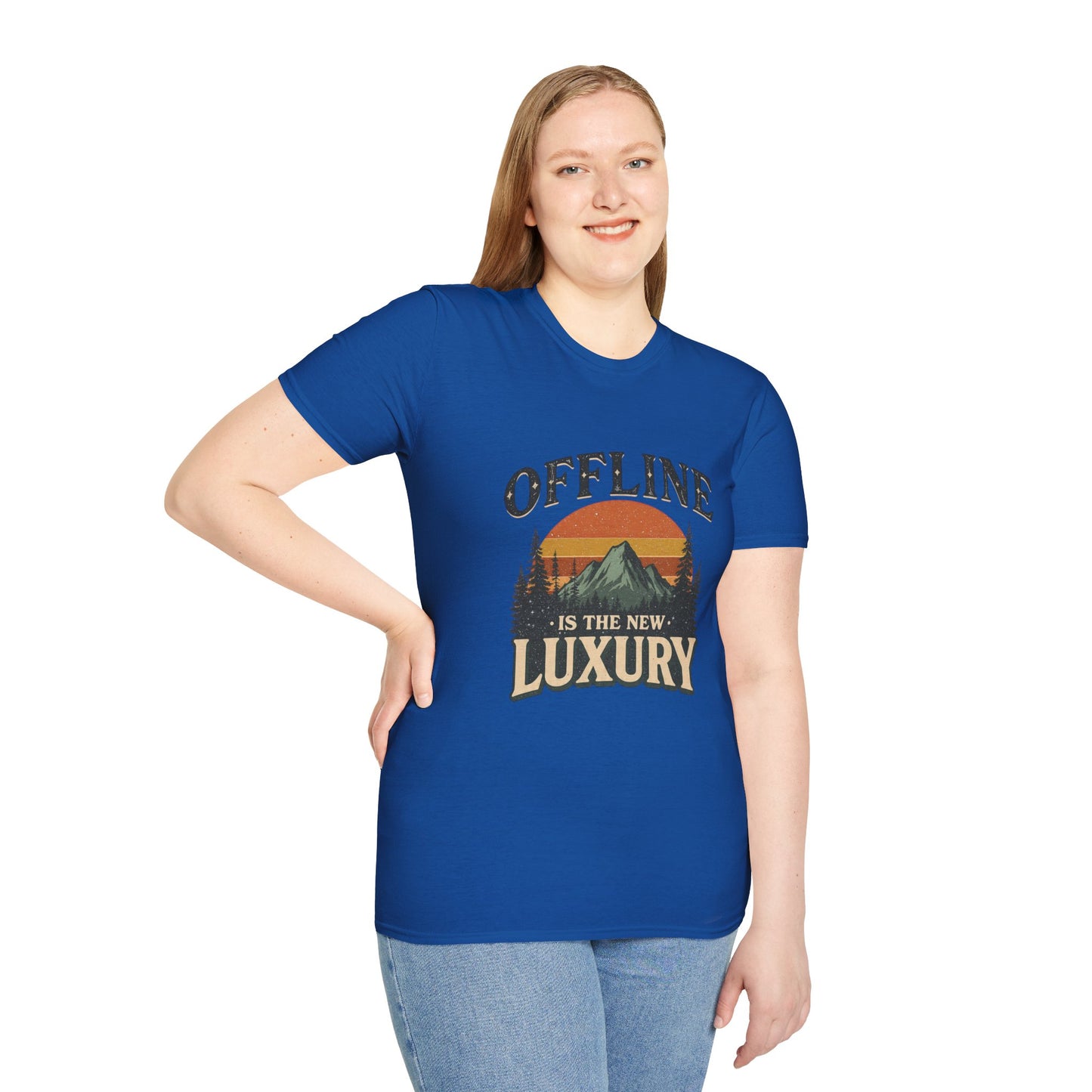 Digital Detox T-Shirt — "Offline Is The New Luxury" Vintage Mountain Graphic