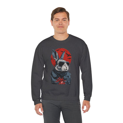 Bunny Pilot Crewneck Sweatshirt — Cool Rabbit Graphic with Red Sun