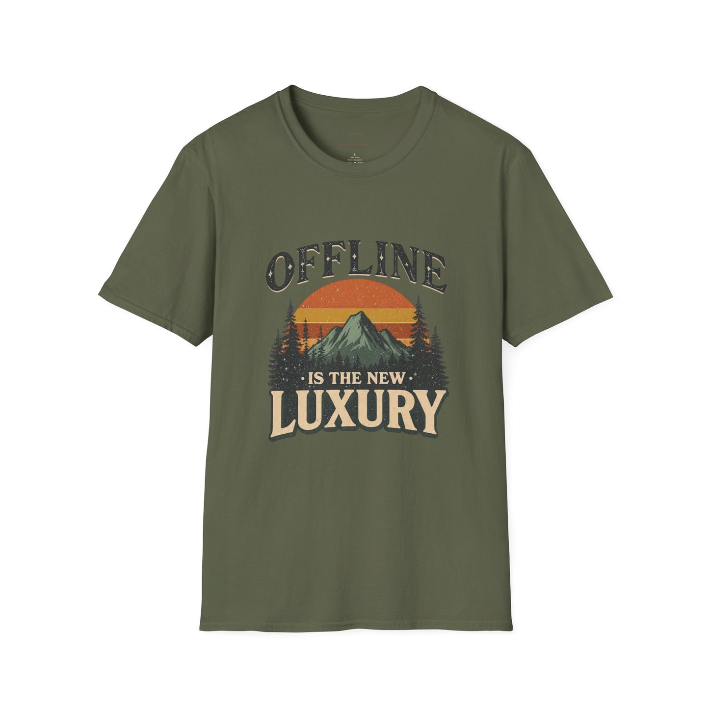 Digital Detox T-Shirt — "Offline Is The New Luxury" Vintage Mountain Graphic