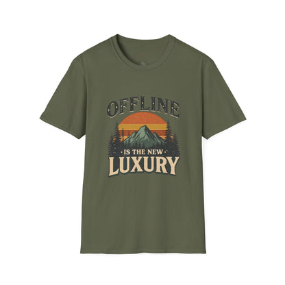 Digital Detox T-Shirt — "Offline Is The New Luxury" Vintage Mountain Graphic