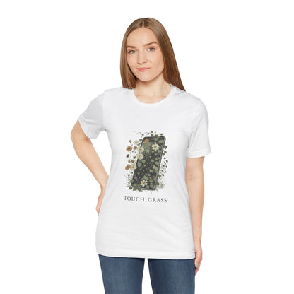 “Touch Grass”  Floral Phone Design Tee