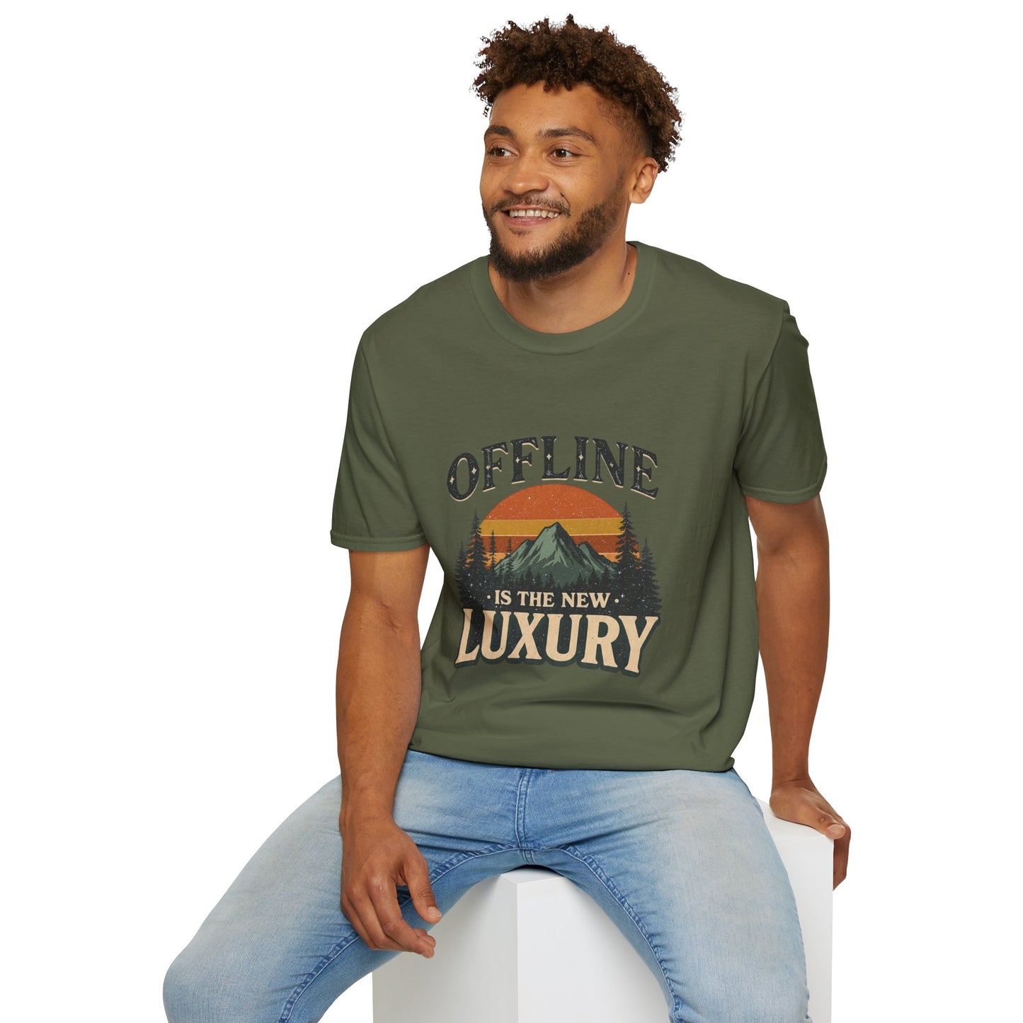 Digital Detox T-Shirt — "Offline Is The New Luxury" Vintage Mountain Graphic