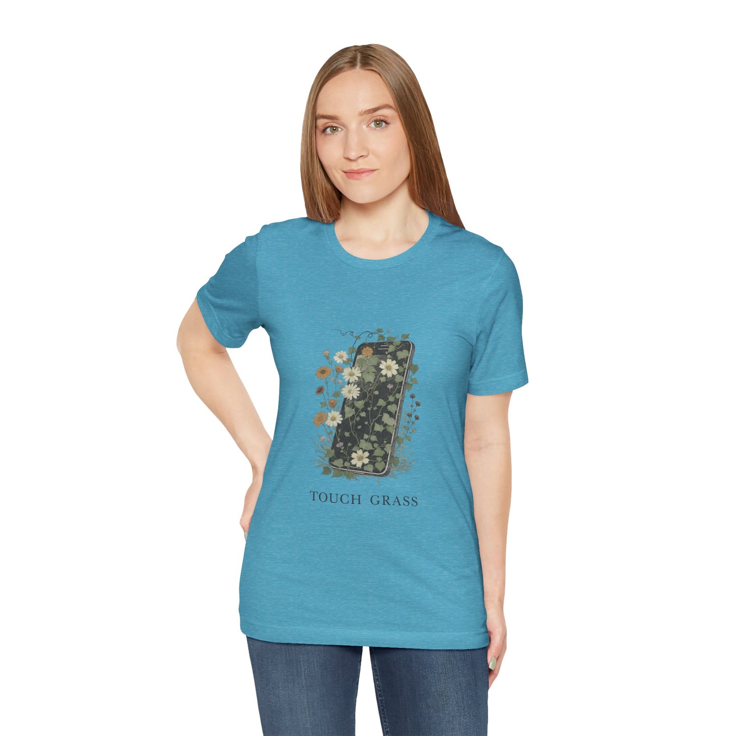 “Touch Grass”  Floral Phone Design Tee