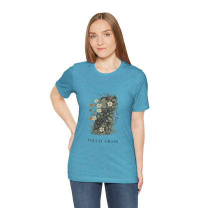 “Touch Grass”  Floral Phone Design Tee