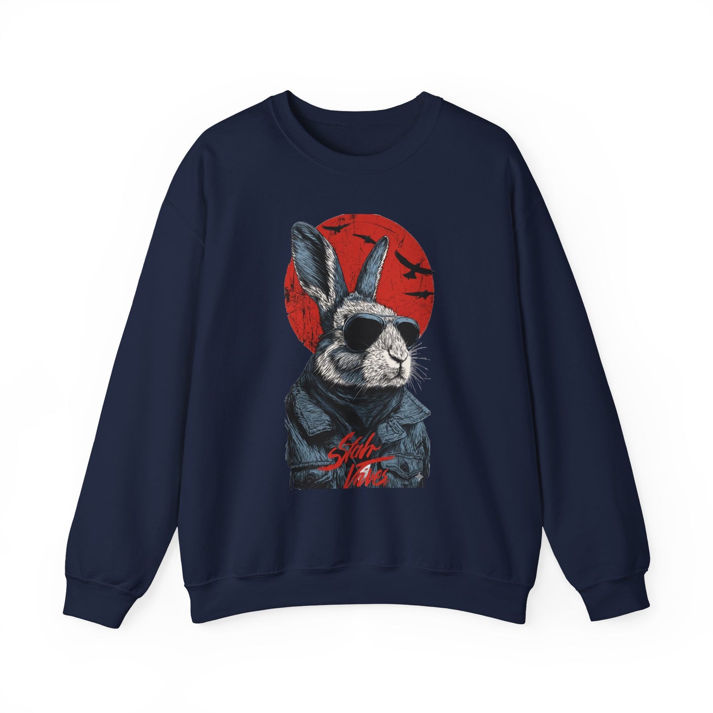 Bunny Pilot Crewneck Sweatshirt — Cool Rabbit Graphic with Red Sun