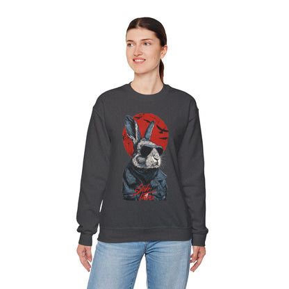 Bunny Pilot Crewneck Sweatshirt — Cool Rabbit Graphic with Red Sun