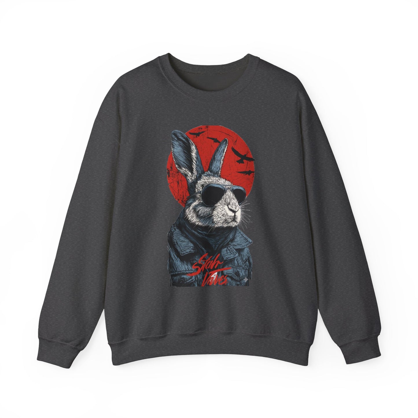 Bunny Pilot Crewneck Sweatshirt — Cool Rabbit Graphic with Red Sun