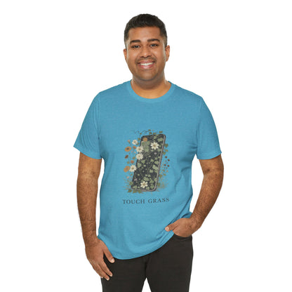 “Touch Grass”  Floral Phone Design Tee