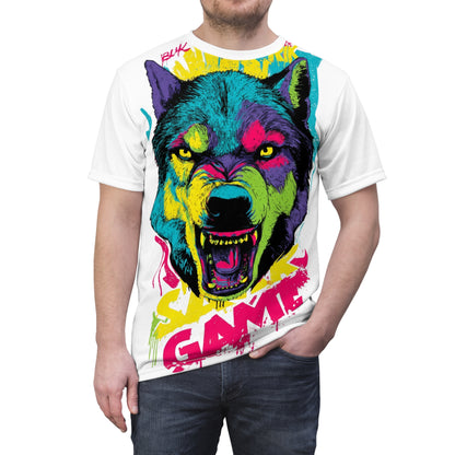Neon Wolf Roar Tee — Colorful Graffiti 'Game' Graphic T-Shirt