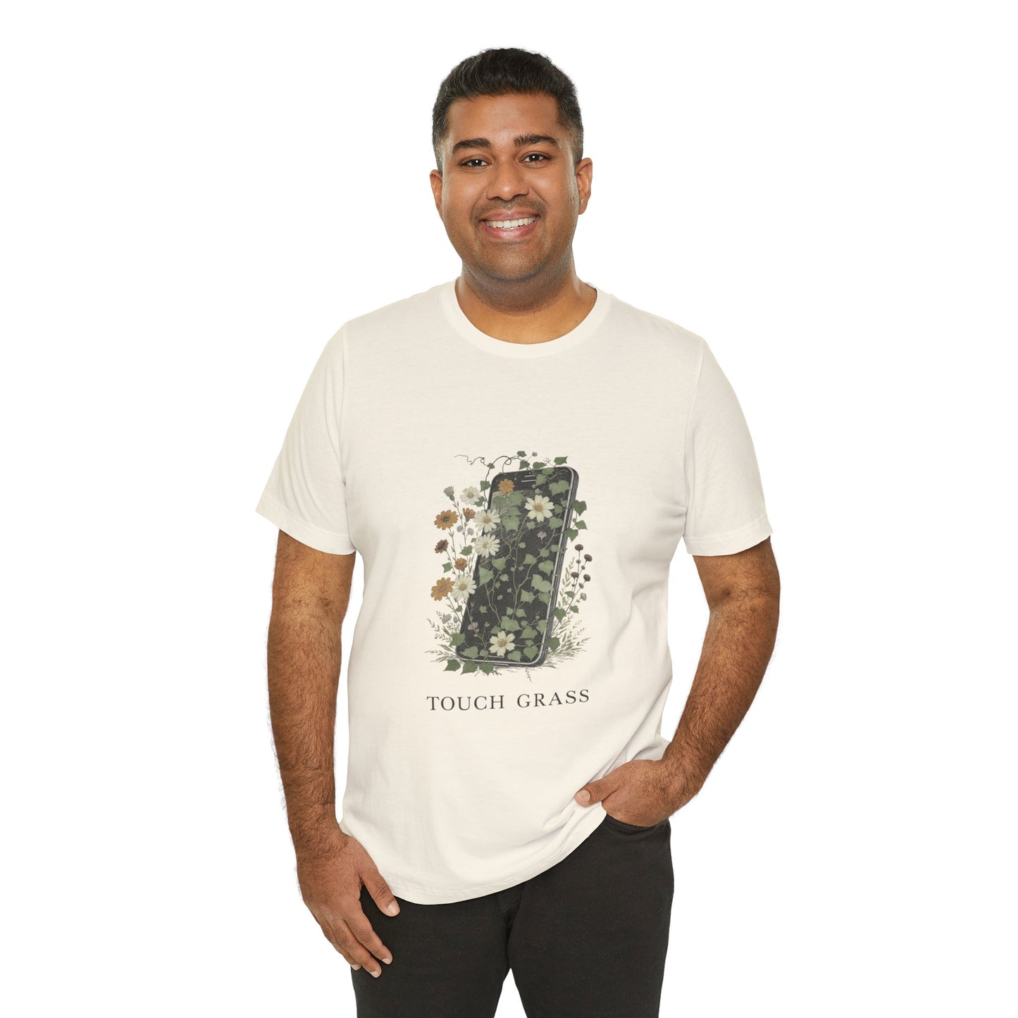 “Touch Grass”  Floral Phone Design Tee