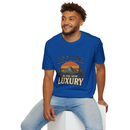 Digital Detox T-Shirt — "Offline Is The New Luxury" Vintage Mountain Graphic