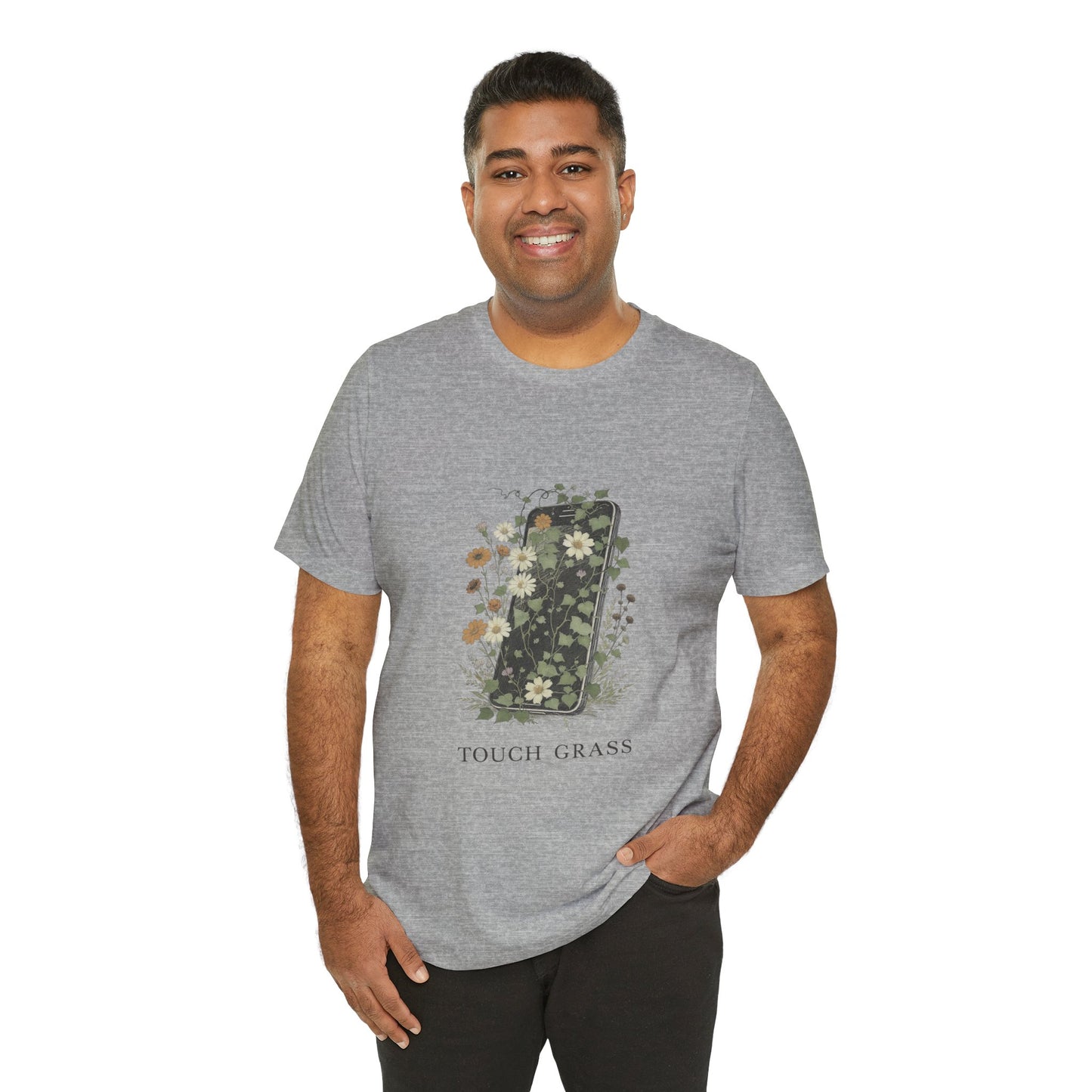 “Touch Grass”  Floral Phone Design Tee