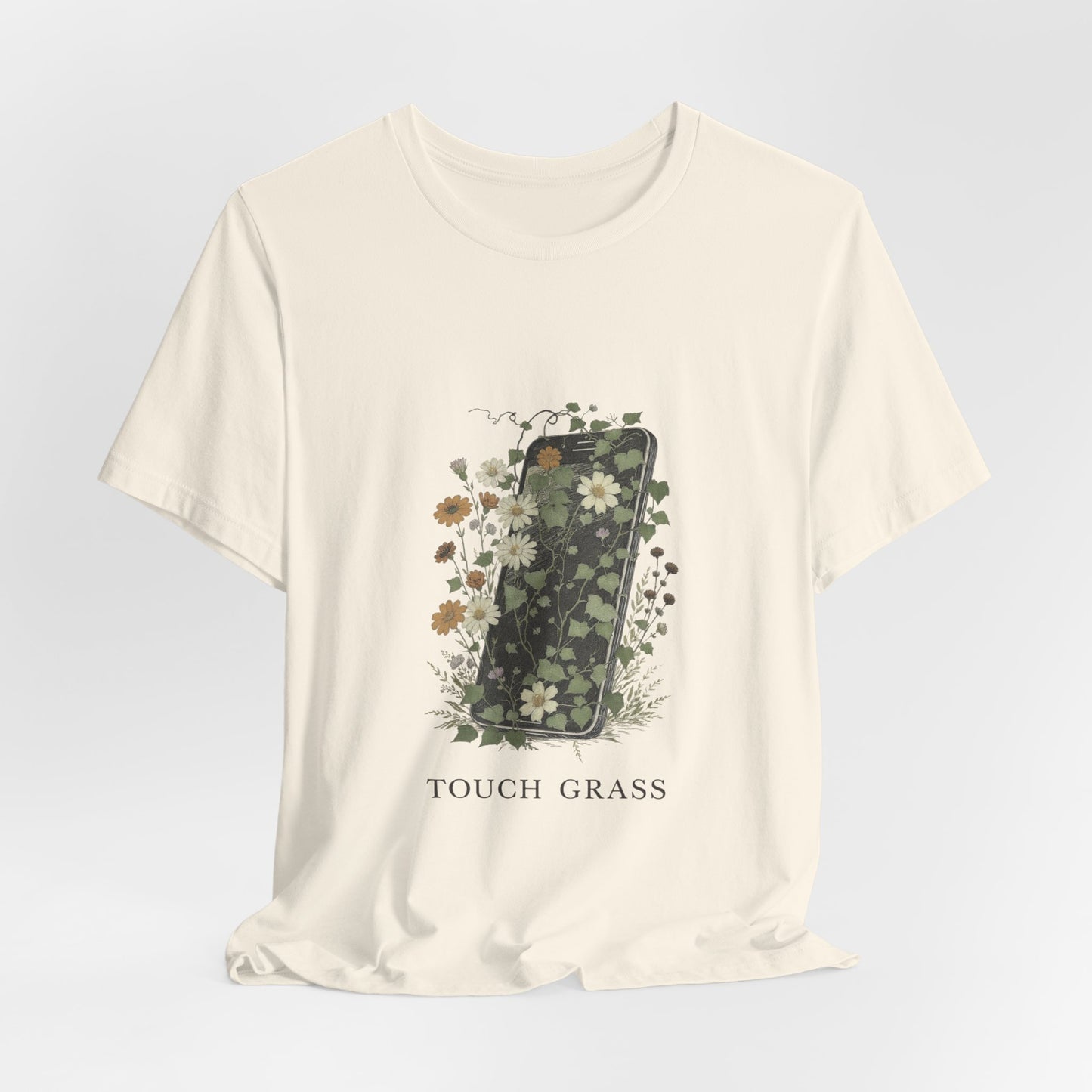 “Touch Grass”  Floral Phone Design Tee