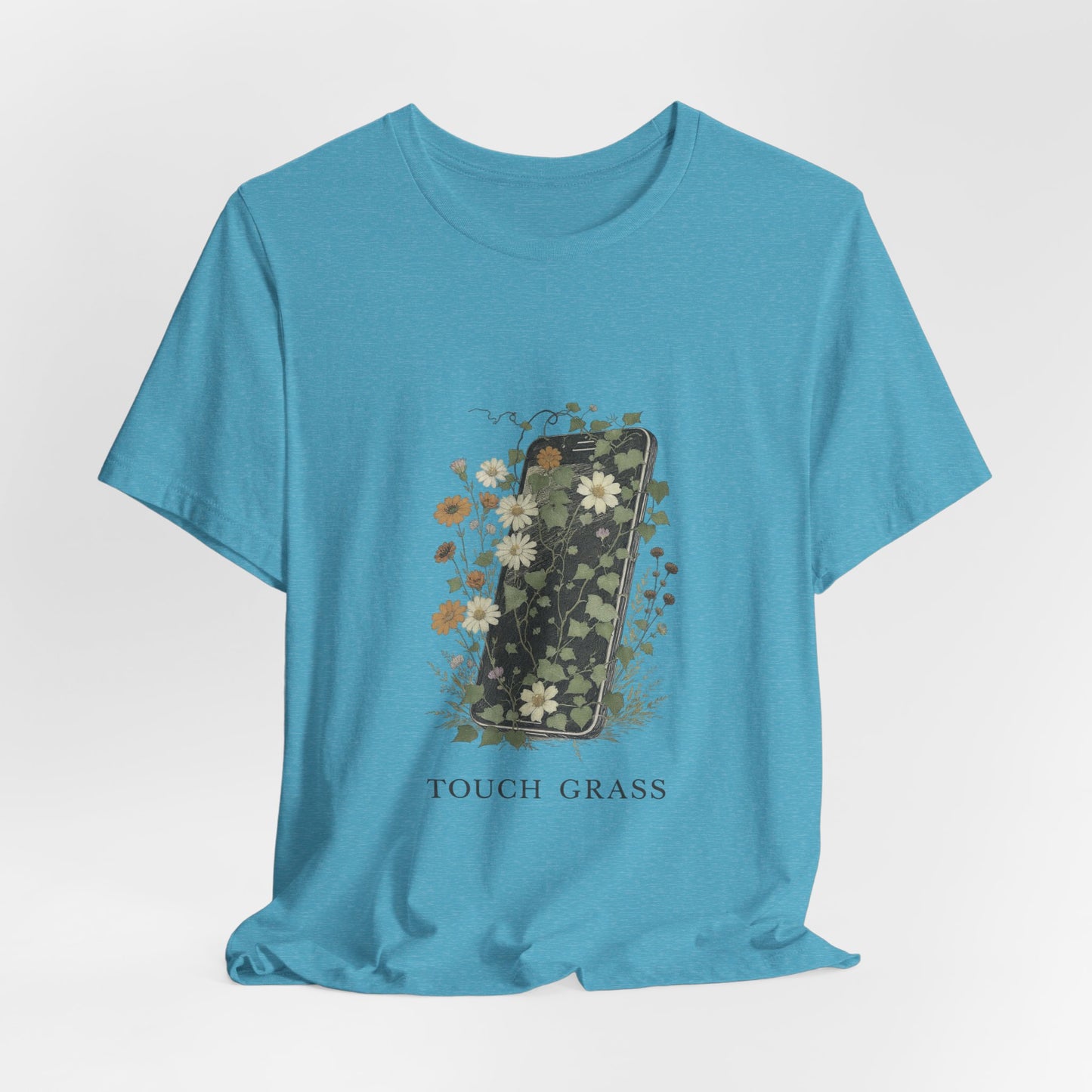 “Touch Grass”  Floral Phone Design Tee