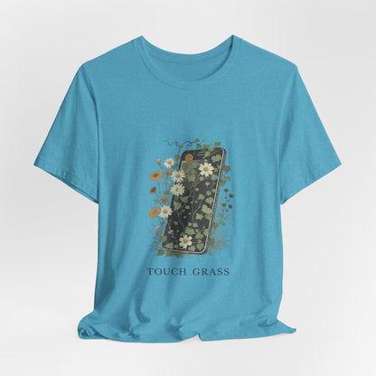 “Touch Grass”  Floral Phone Design Tee