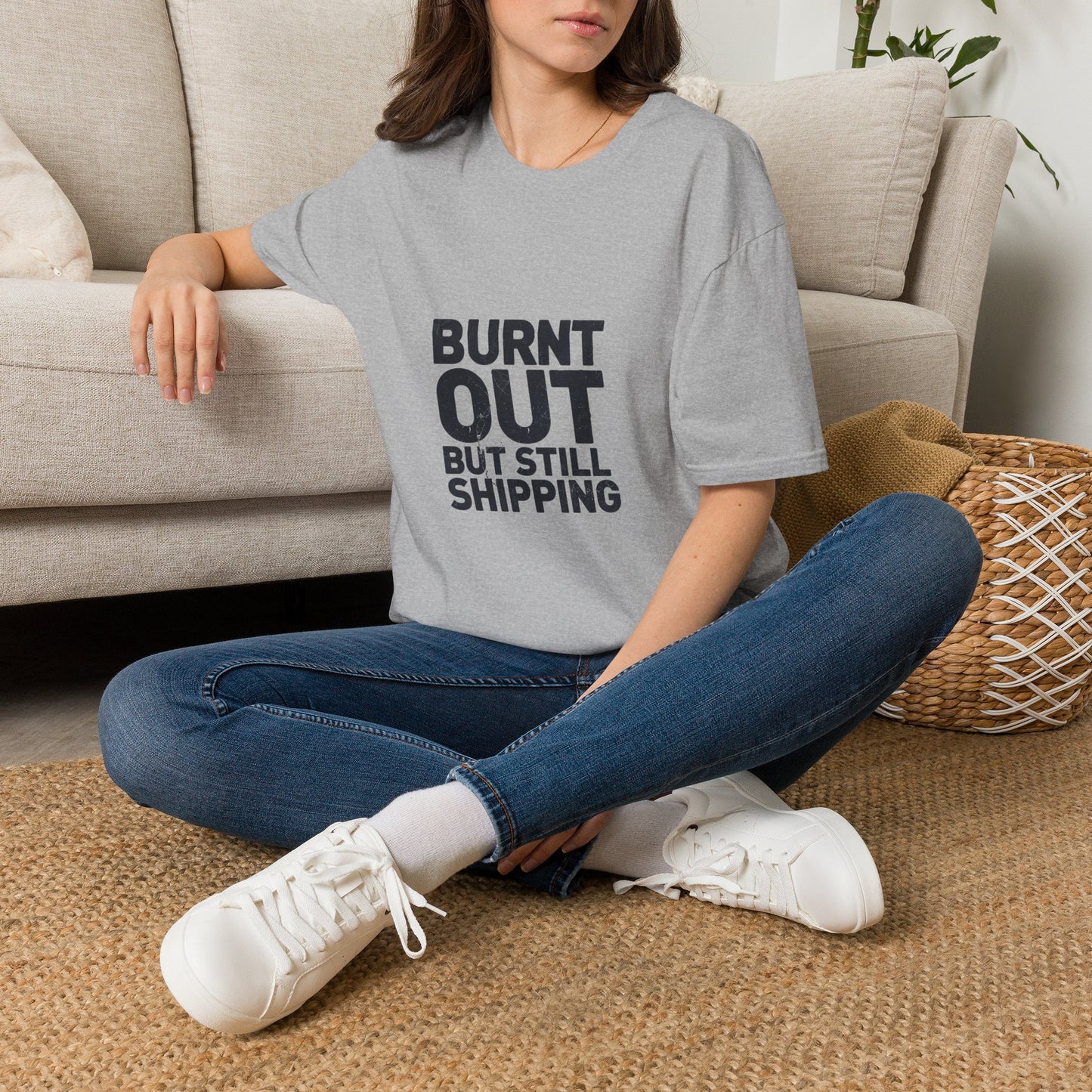 Burnt Out But Still Shipping T-Shirt — Funny Work-Life Balance Tee