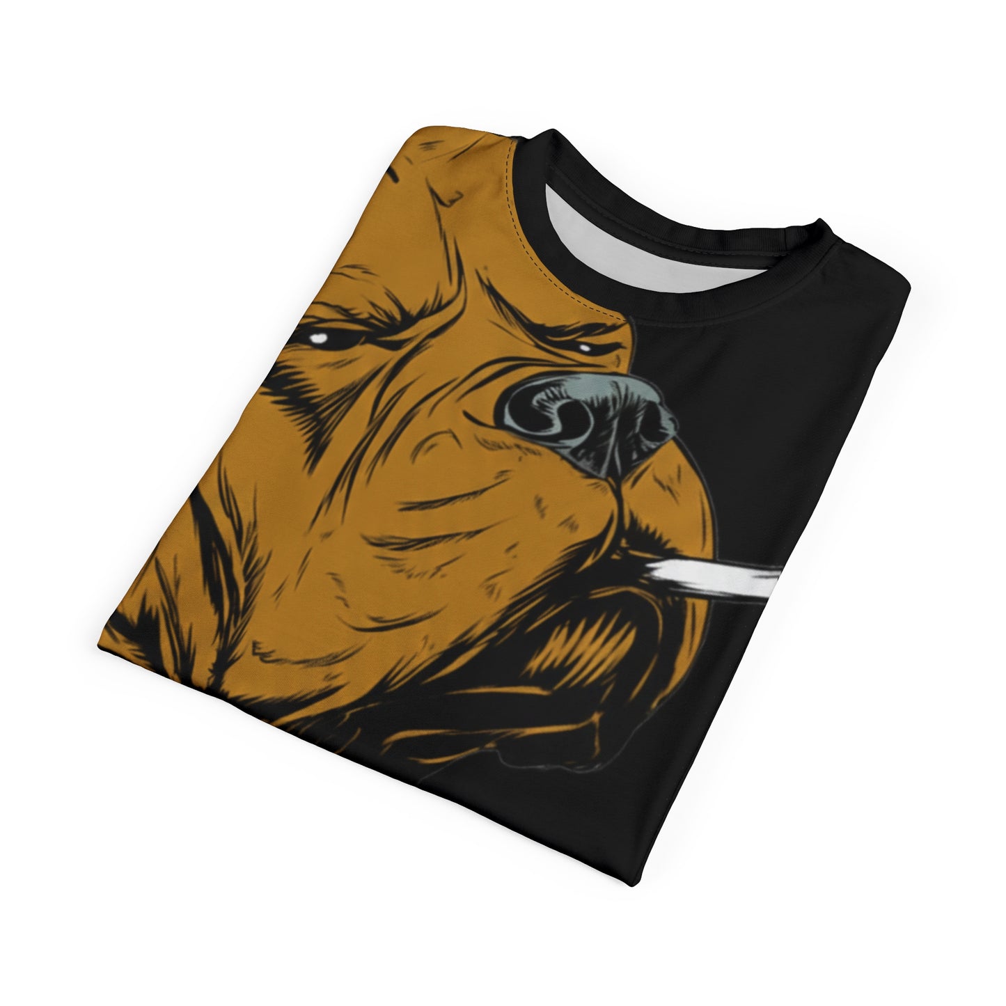 Smoking Dog Graphic Tee — Bold Pitbull Illustration All-Over Print
