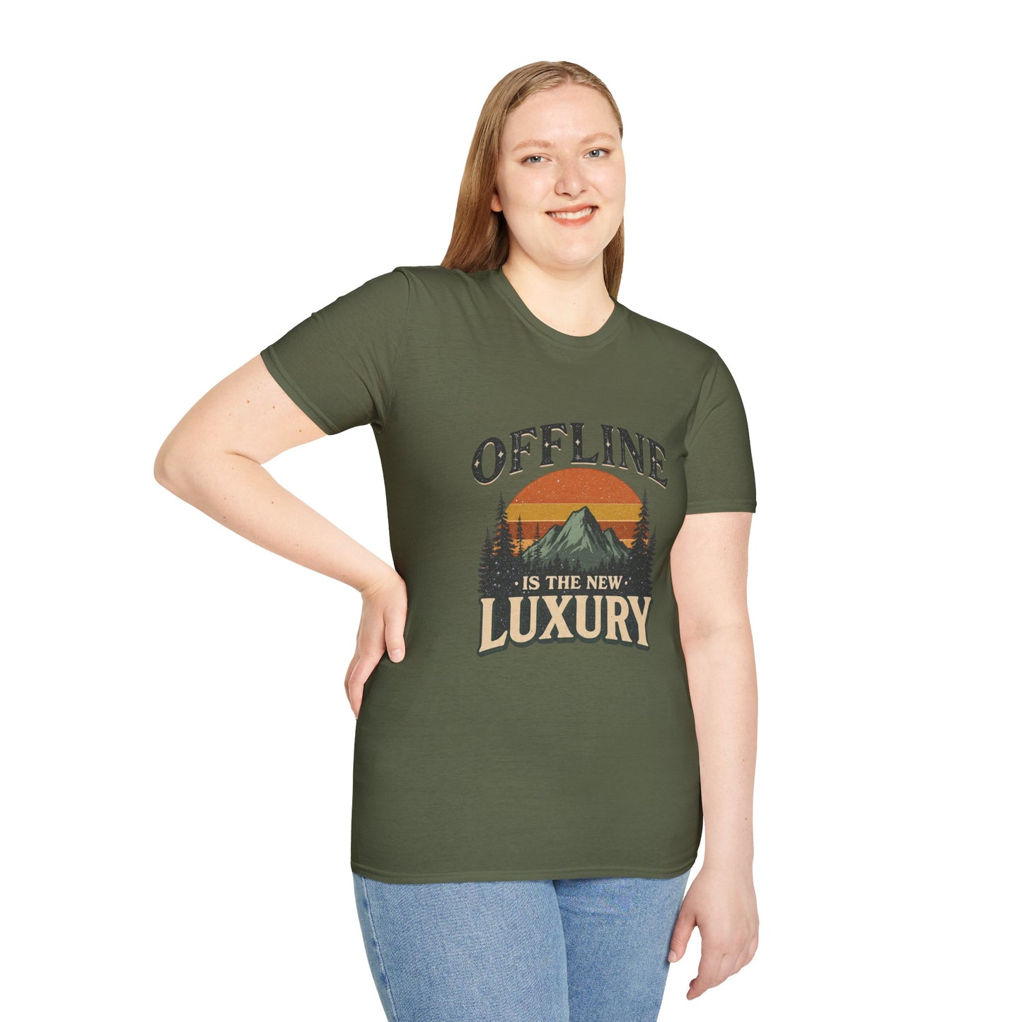Digital Detox T-Shirt — "Offline Is The New Luxury" Vintage Mountain Graphic