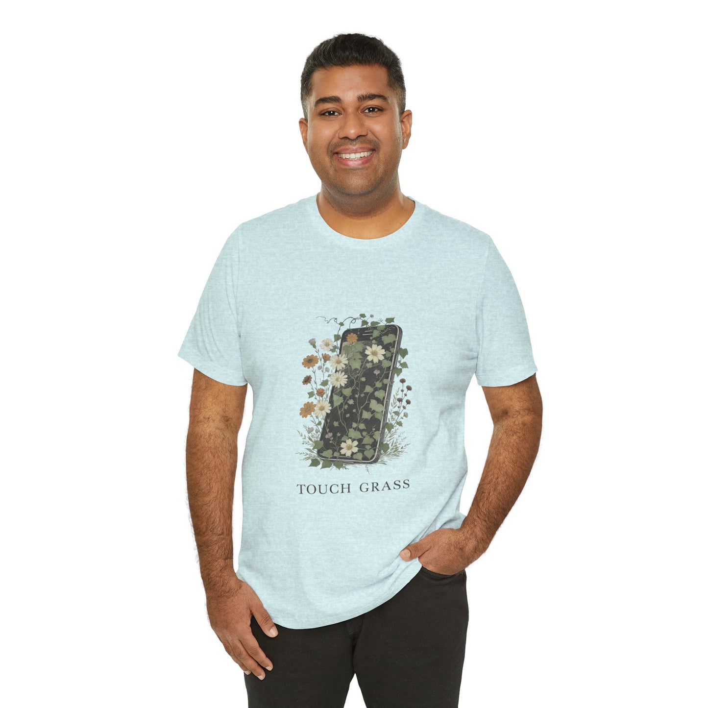 “Touch Grass”  Floral Phone Design Tee