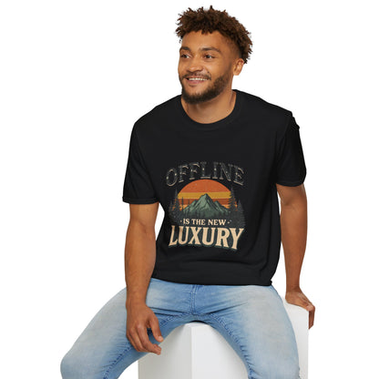 Digital Detox T-Shirt — "Offline Is The New Luxury" Vintage Mountain Graphic