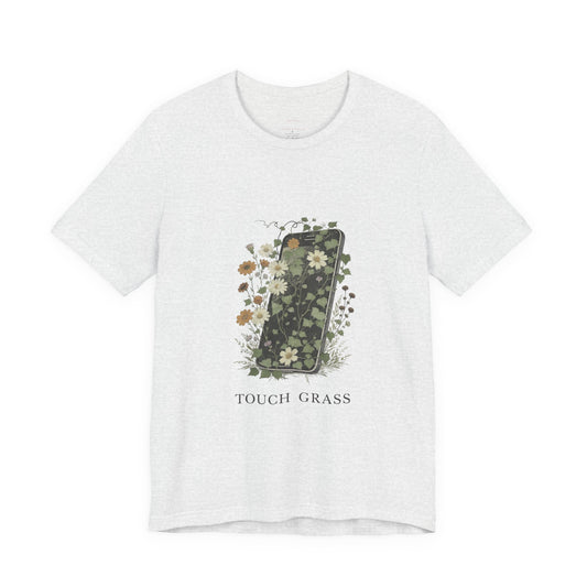 “Touch Grass”  Floral Phone Design Tee