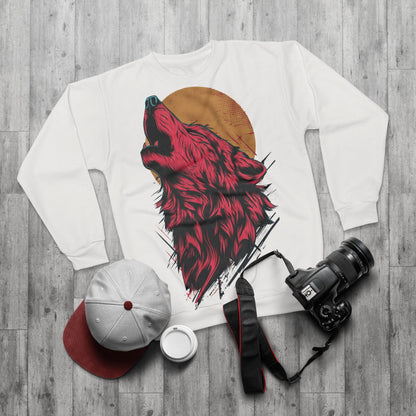 Howling Wolf Sweatshirt — Bold Red Wolf Moon Graphic Crewneck