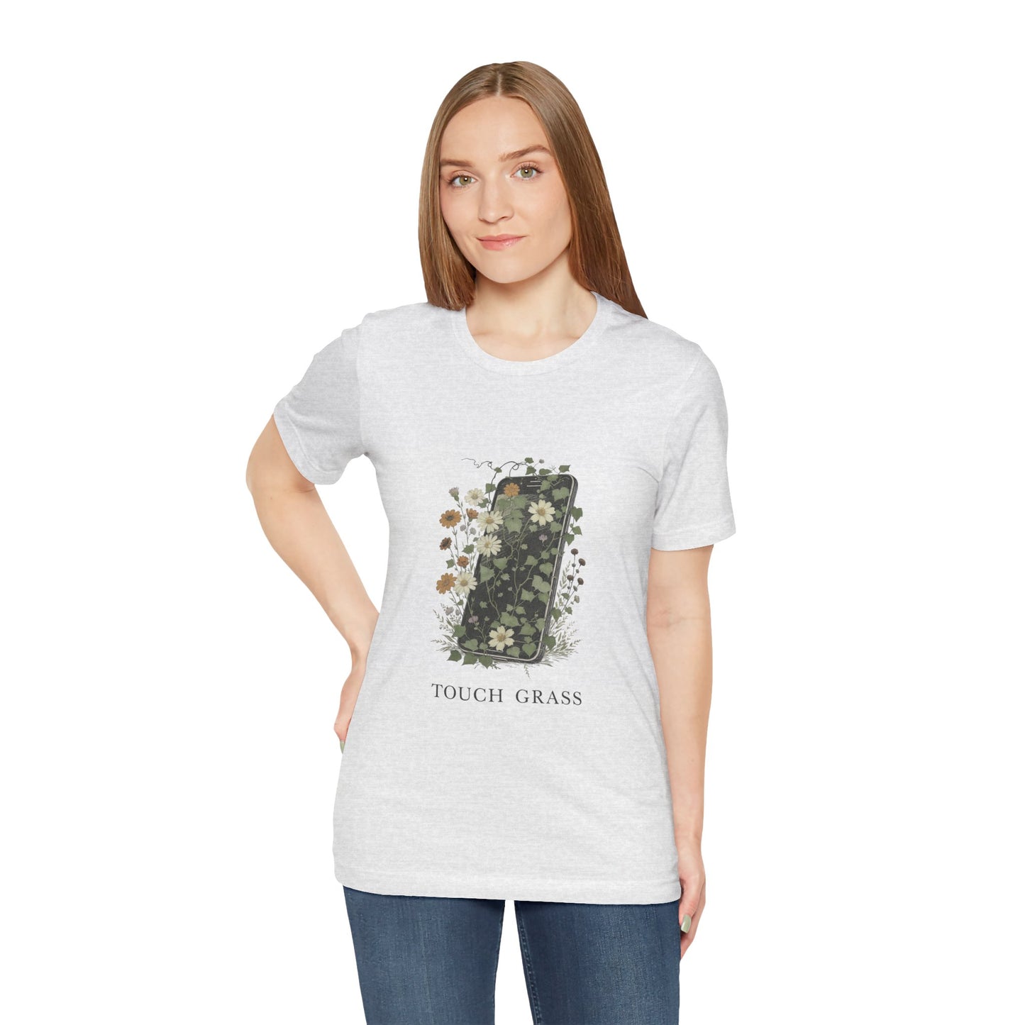 “Touch Grass”  Floral Phone Design Tee