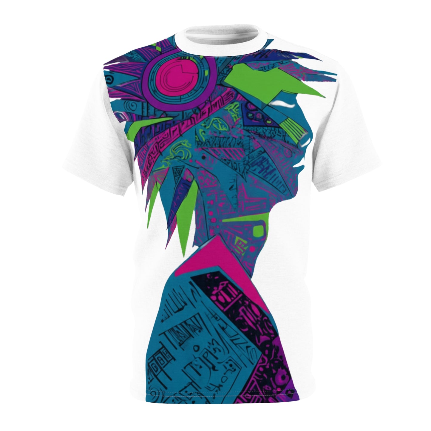 Native Tech Silhouette Tee — Neon Tribal Profile All-Over Print
