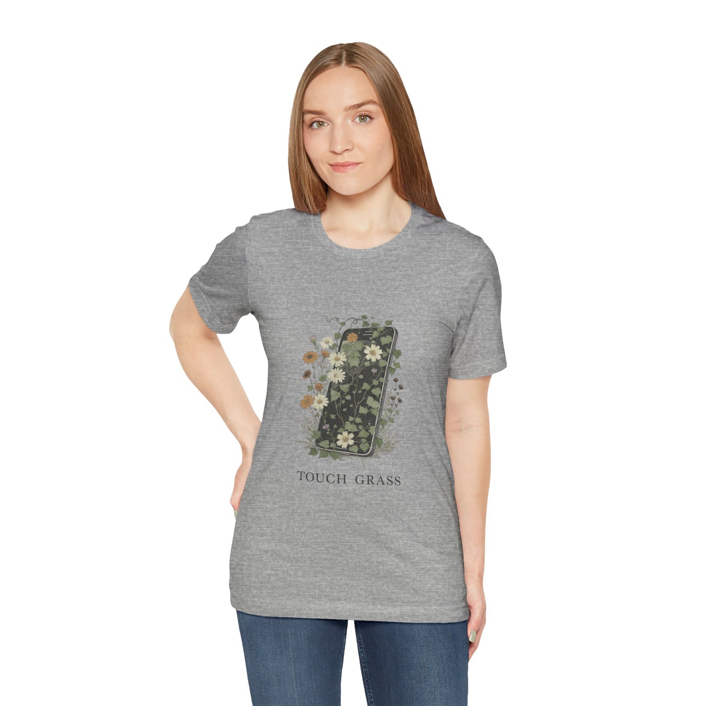 “Touch Grass”  Floral Phone Design Tee