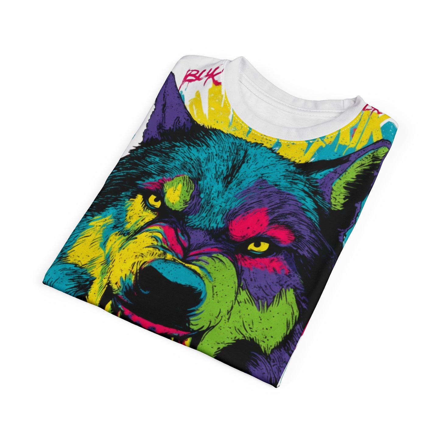 Neon Wolf Roar Tee — Colorful Graffiti 'Game' Graphic T-Shirt