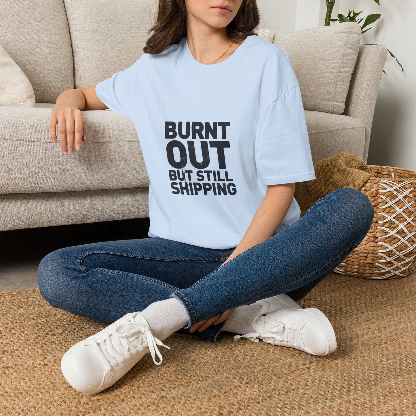 Burnt Out But Still Shipping T-Shirt — Funny Work-Life Balance Tee