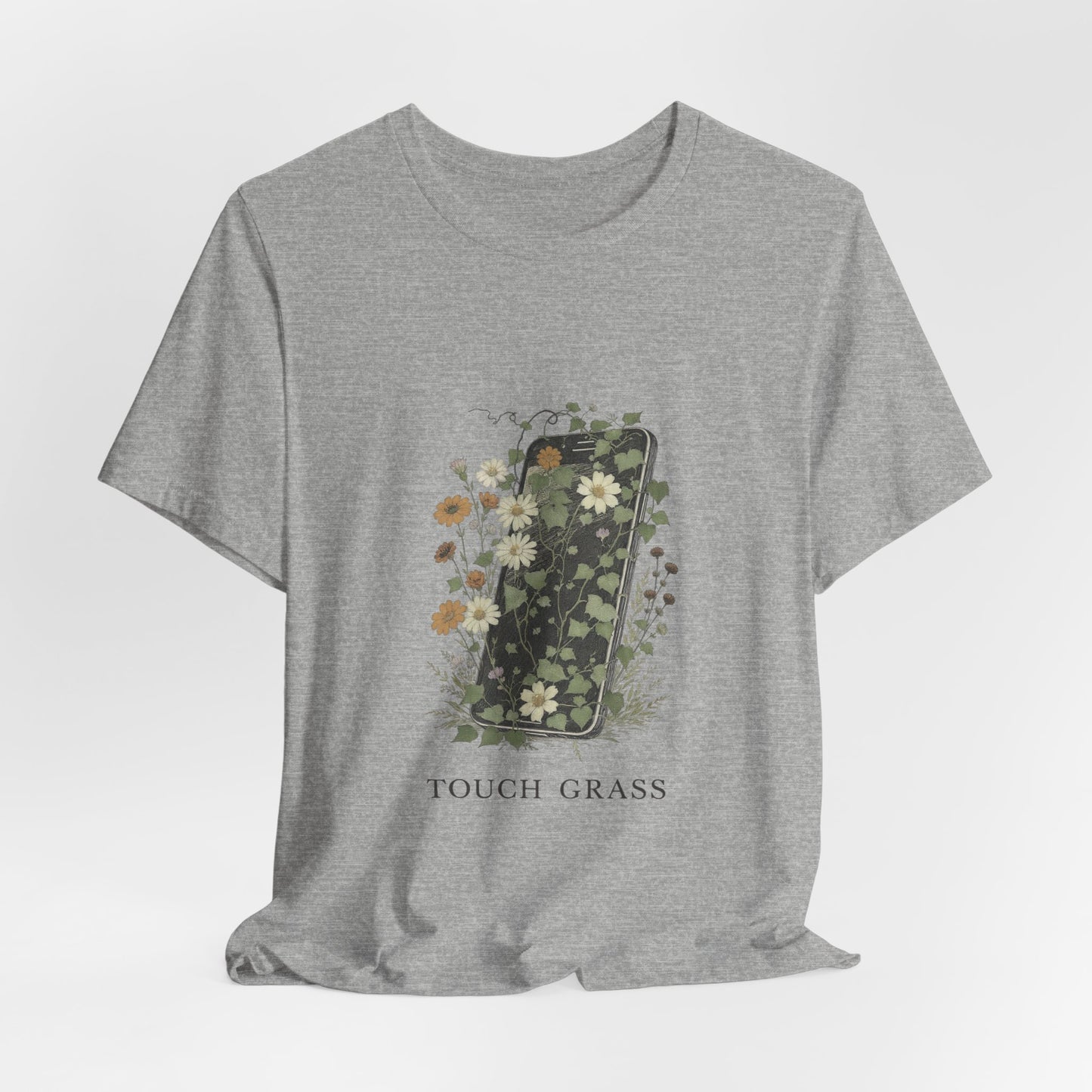 “Touch Grass”  Floral Phone Design Tee
