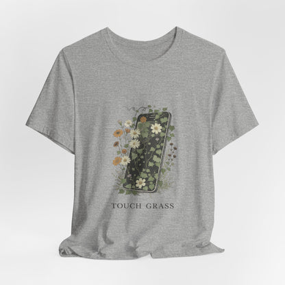 “Touch Grass”  Floral Phone Design Tee