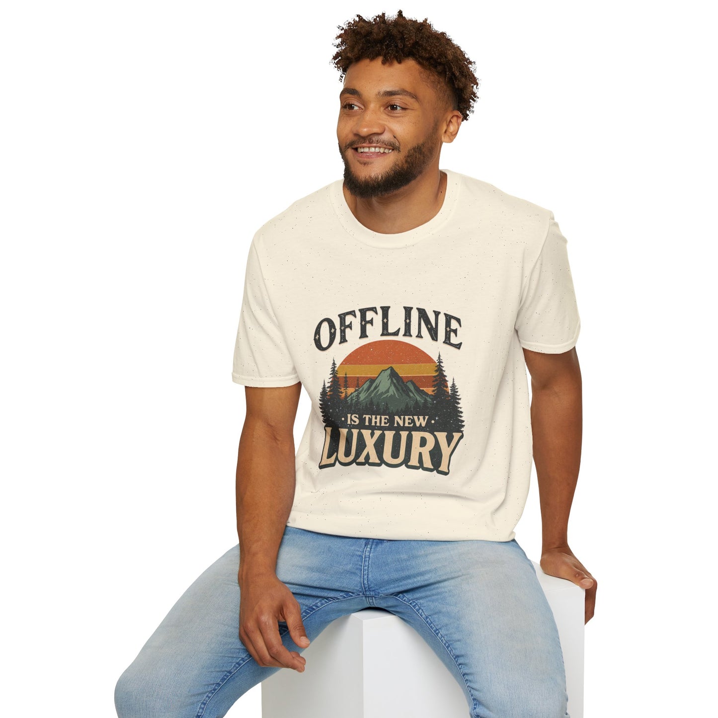Digital Detox T-Shirt — "Offline Is The New Luxury" Vintage Mountain Graphic