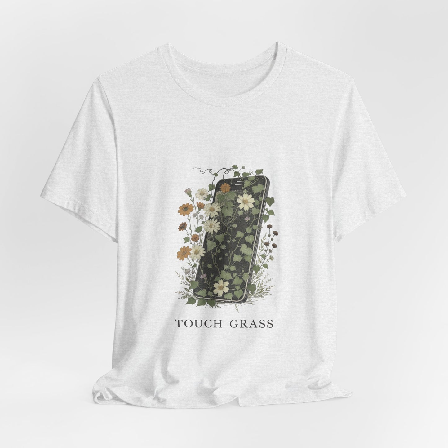 “Touch Grass”  Floral Phone Design Tee