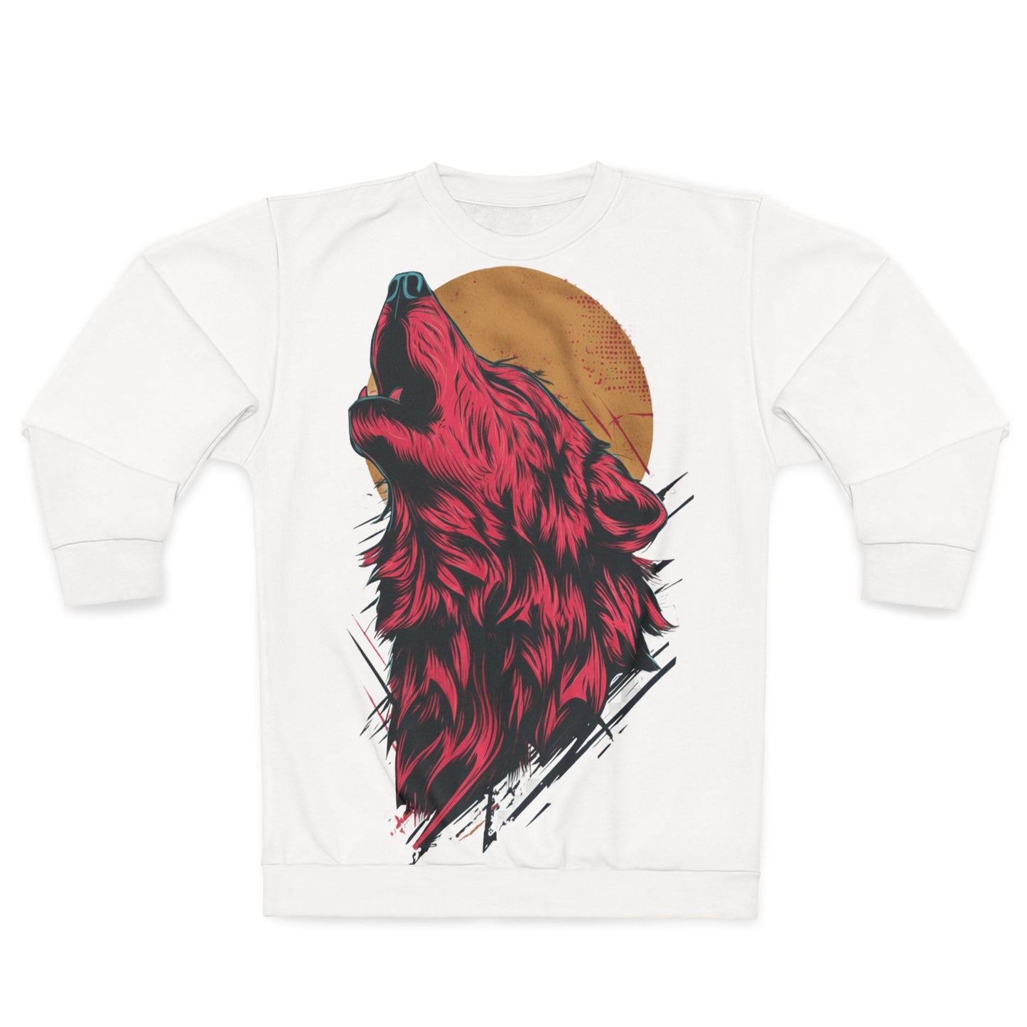 Howling Wolf Sweatshirt — Bold Red Wolf Moon Graphic Crewneck