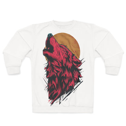Howling Wolf Sweatshirt — Bold Red Wolf Moon Graphic Crewneck