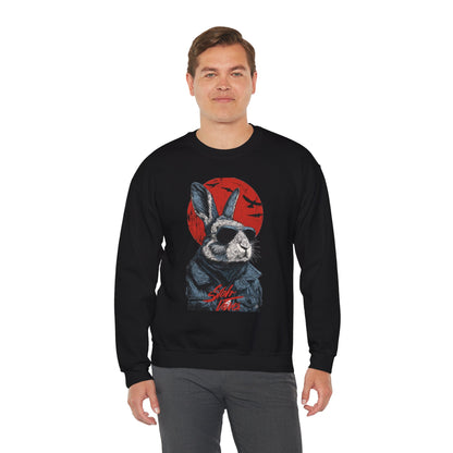 Bunny Pilot Crewneck Sweatshirt — Cool Rabbit Graphic with Red Sun