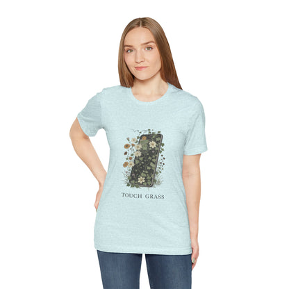 “Touch Grass”  Floral Phone Design Tee