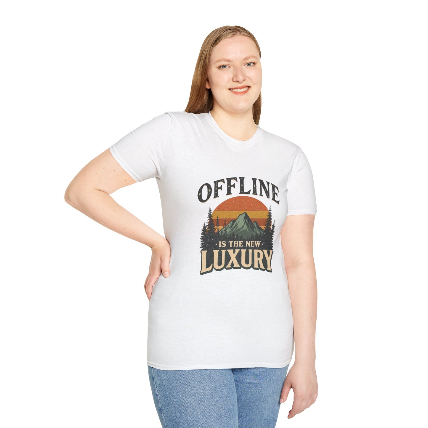 Digital Detox T-Shirt — "Offline Is The New Luxury" Vintage Mountain Graphic
